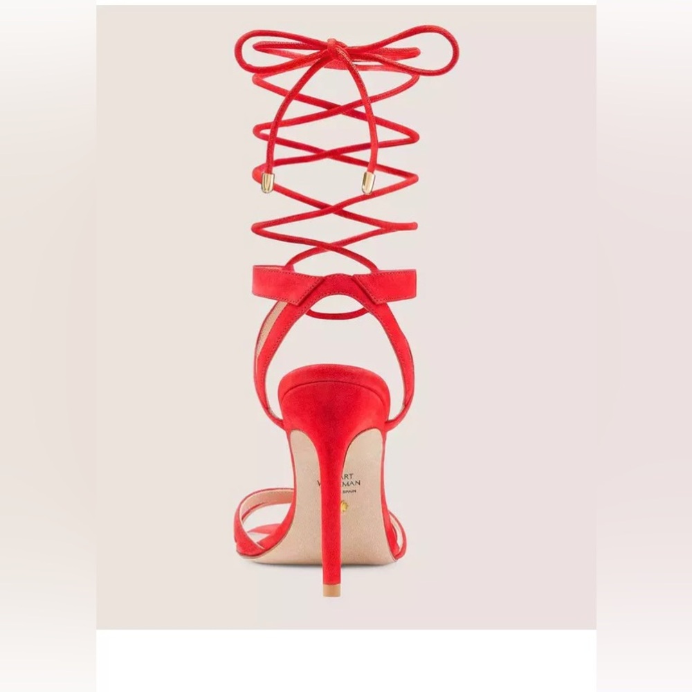 Stuart Weitzman Soiree 100 Red Lace-Up Strappy Heels 5.5 NWOB Designer Shoe - Picture 4 of 14